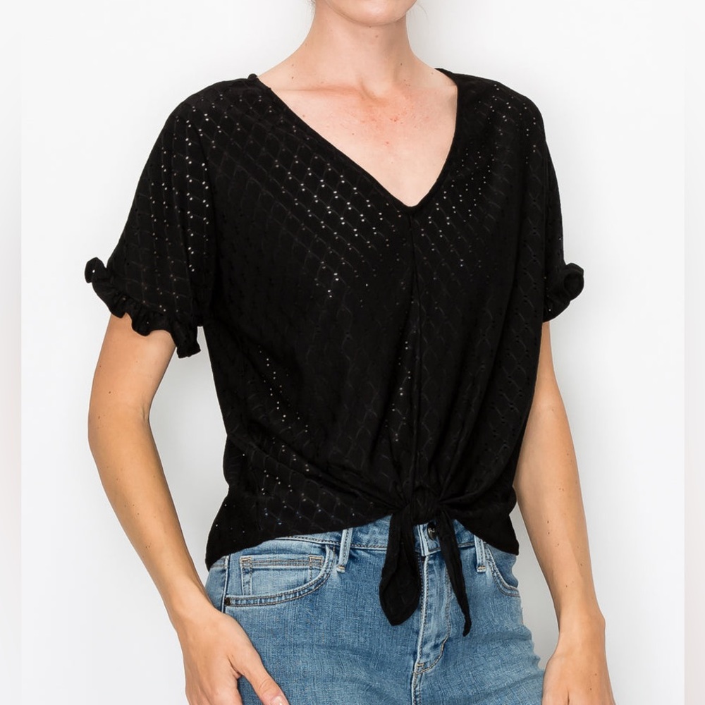 W5 Concepts Black Diamond Eyelet Tie Front Top (Small)